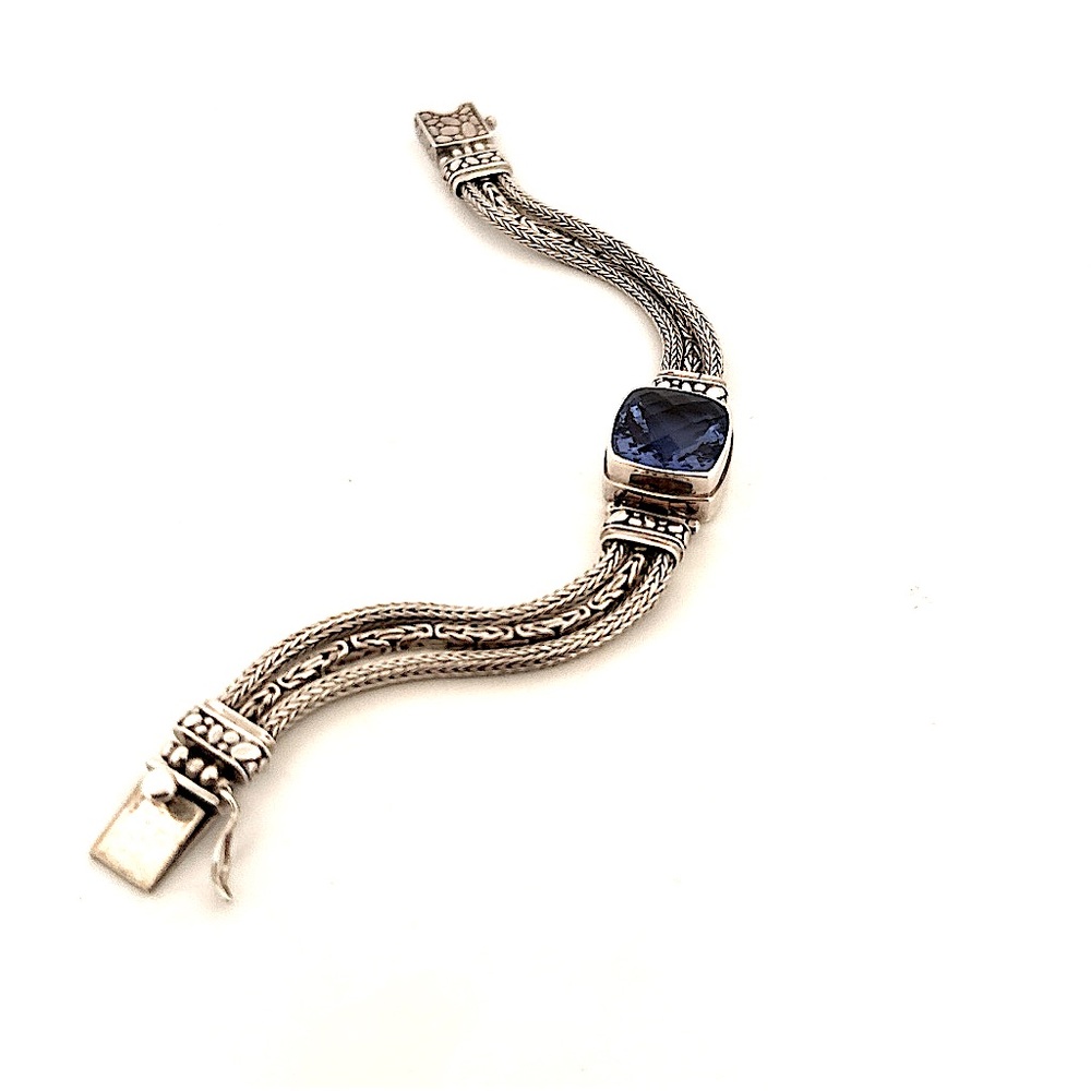 SARDA 925 Sterling Silver lab created Sapphire bracelet 28g - Picture 2 of 15